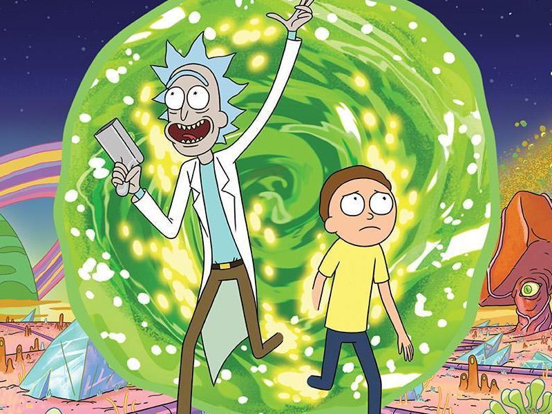 Rick and Morty coming through a portal